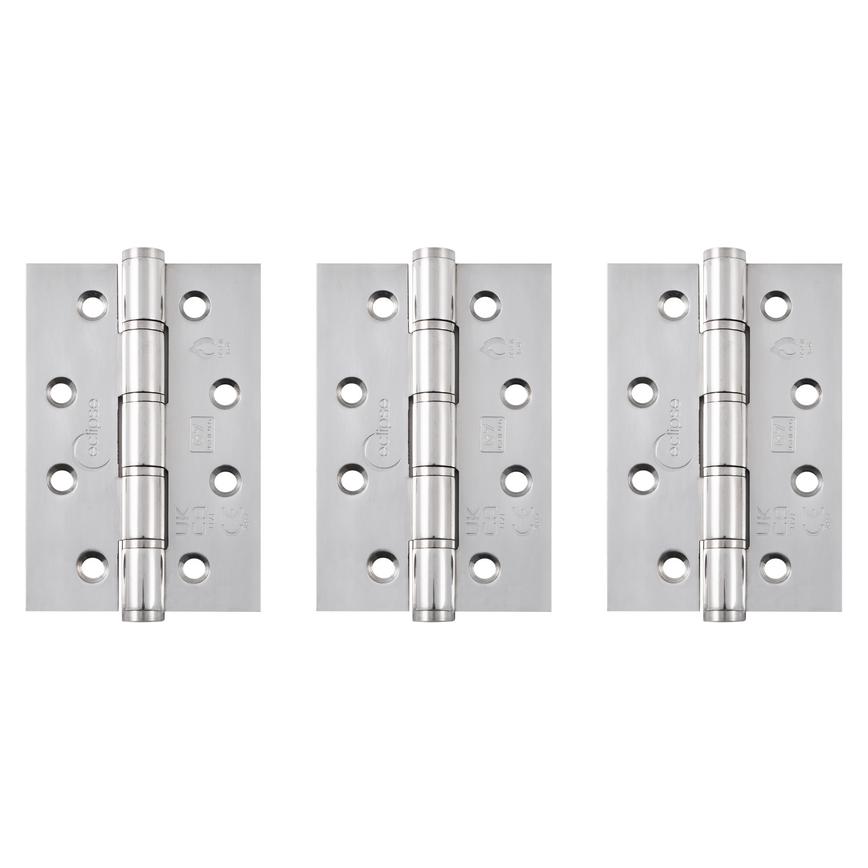 Eclipse Polished Stainless Steel 102mm x 76mm Light Duty Grade 7 Washered Fire Rated Butt Hinge Pack of 3