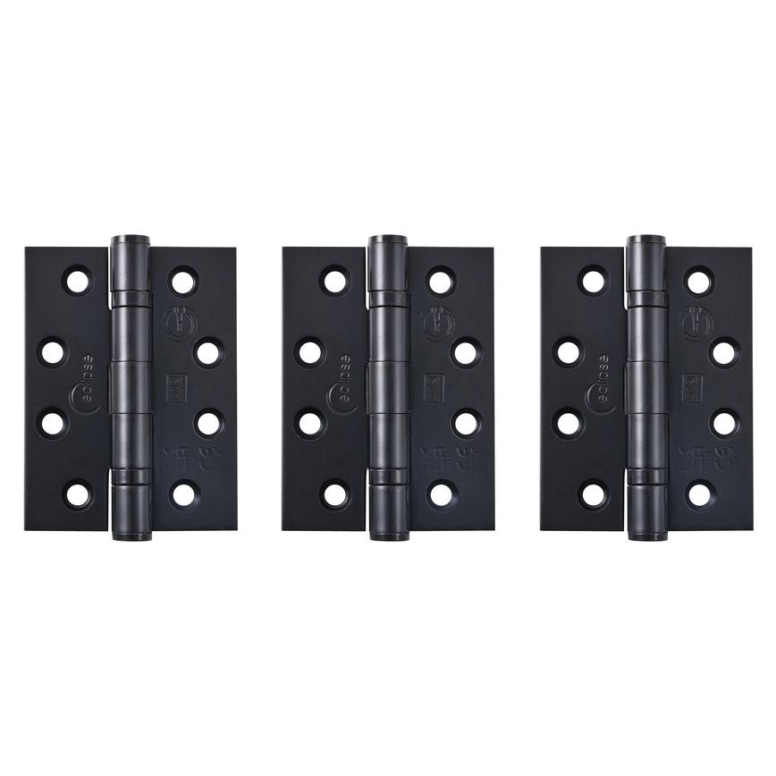 Eclipse Matt Black 102mm x 76mm Heavy Duty Grade 13 Ball Bearing Fire Rated Butt Hinge Pack of 3
