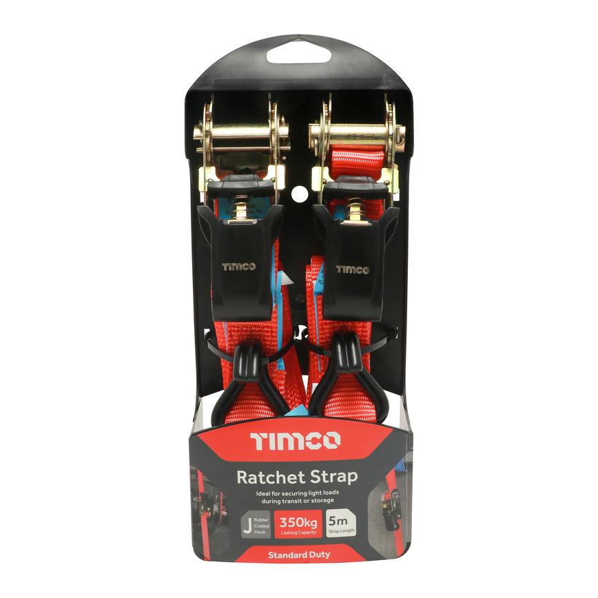 TIMco Ratchet Straps 25mm x 5m Pack of 2 in Packaging