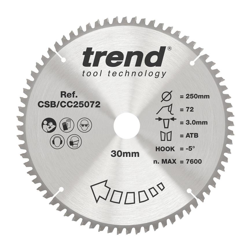 Trend 250mm x 30mm 72T Hardwood Mitre Saw Blade