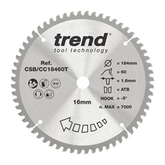 TLS0715 Trend 184mm x 16mm 60T Hardwood Cordless Mitre Saw Blade