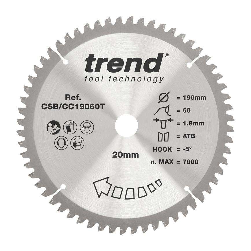TLS0717 Trend 190mm x 20mm 60T Hardwood Cordless Mitre Saw Blade
