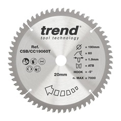 TLS0717 Trend 190mm x 20mm 60T Hardwood Cordless Mitre Saw Blade