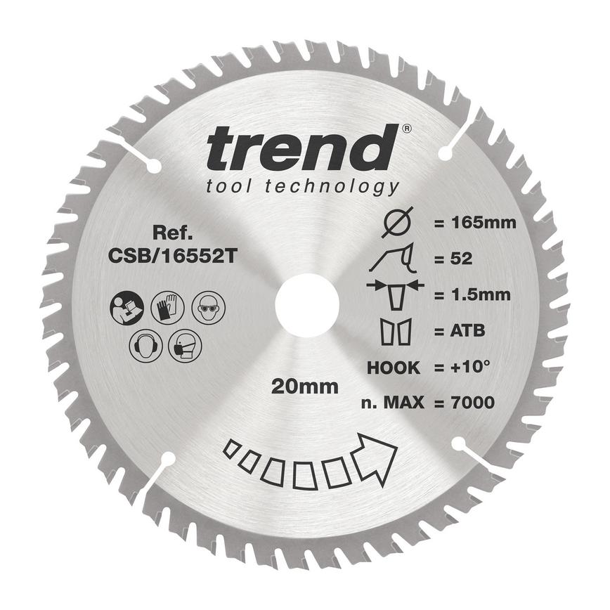 TLS0728 Trend 165mm x 20mm 52T Hardwood Cordless Circular Saw Blade