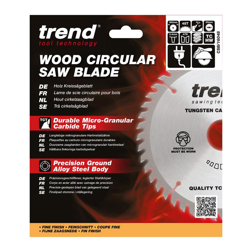 TLS0722 Trend 160mm x 20mm 48T Hardwood Circular Saw Blade Packaging