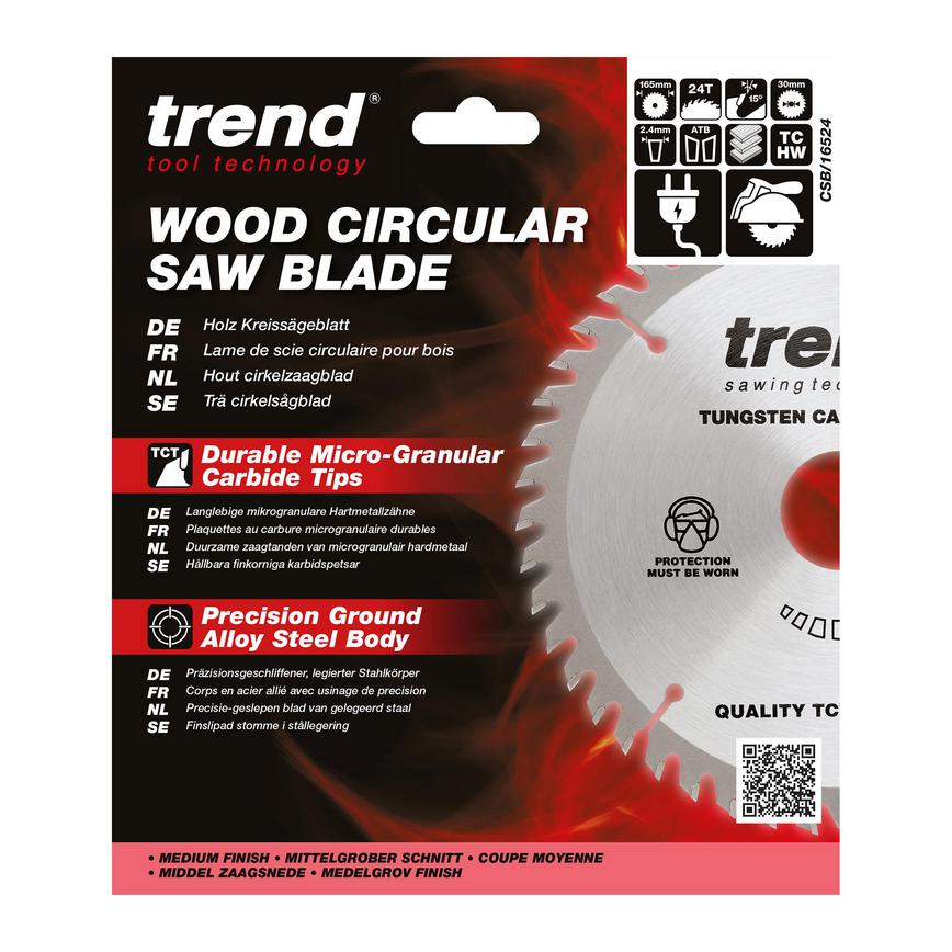 TLS0723 Trend 165mm x 30mm 24T Hardwood Circular Saw Blade  Packaging