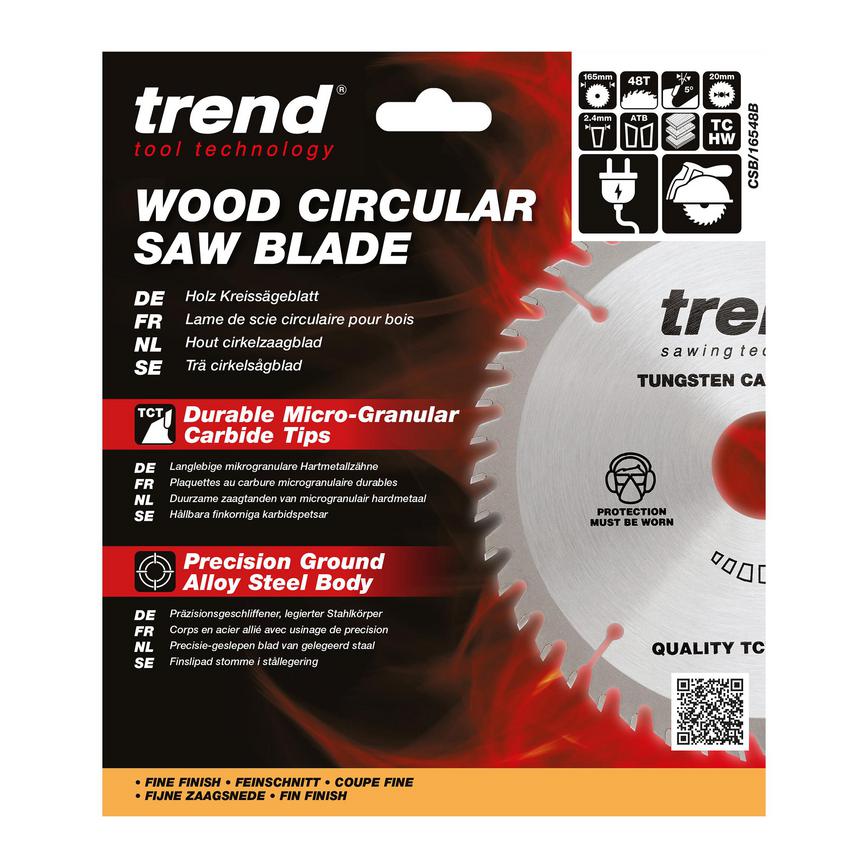 TLS0724 Trend 165mm x 20mm 48T Hardwood Circular Saw Blade Packaging