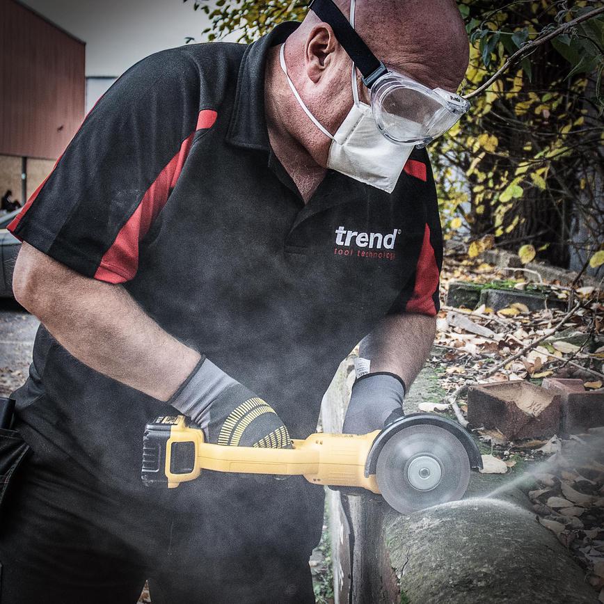 Trend FFP2 Respirator in use with Angle Grinder