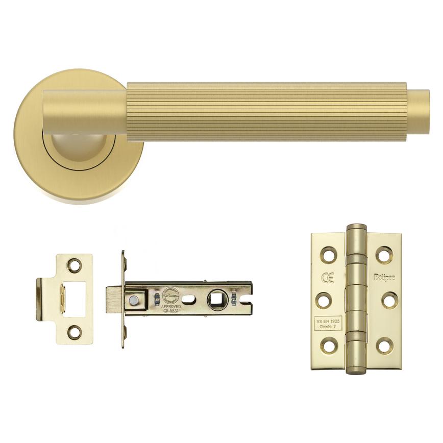 Fuller and Forge Orta Satin Brass Fluted Lever on Rose Door Handle Pack