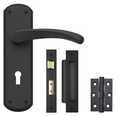 Fuller and Forge Garda Matt Black Lever on Backplate Lock Door Handle Pack