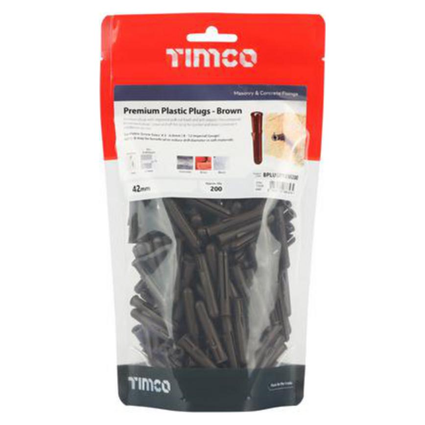 TIMCO 42mm Plastic Plug Brown in Packaging
