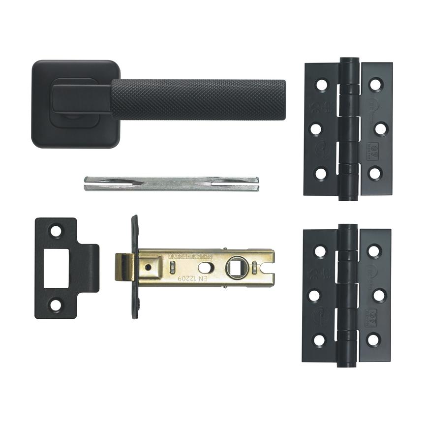 Savio Knurled Matt Black Lever on Rose Door Handle Pack Howdens