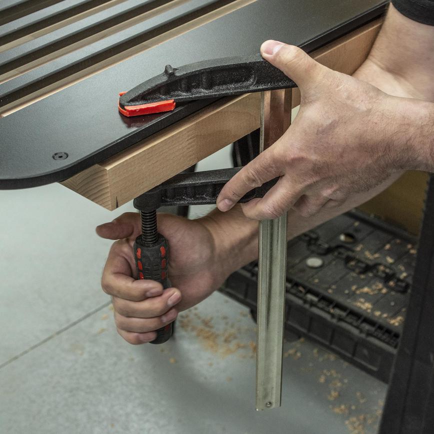 Trend FC/200 8" Heavy Duty F Clamp in Use With a Worktop Jig