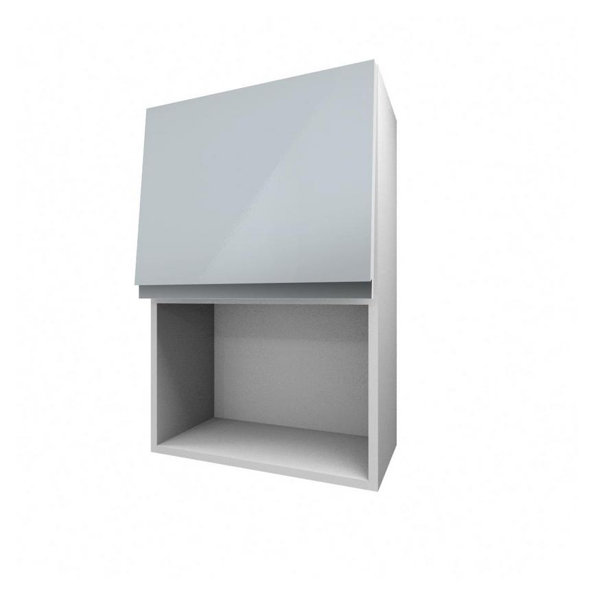 Clerkenwell Gloss Mist 506mm x 600mm Tall Microwave Top Box Kitchen Door Angled Open