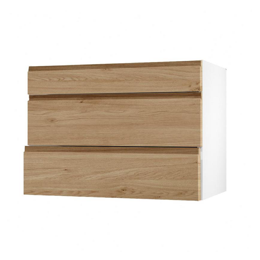 Clerkenwell Matt Natural Oak 275mm x 1000mm Appliance Tower Kitchen Drawer Angled Open