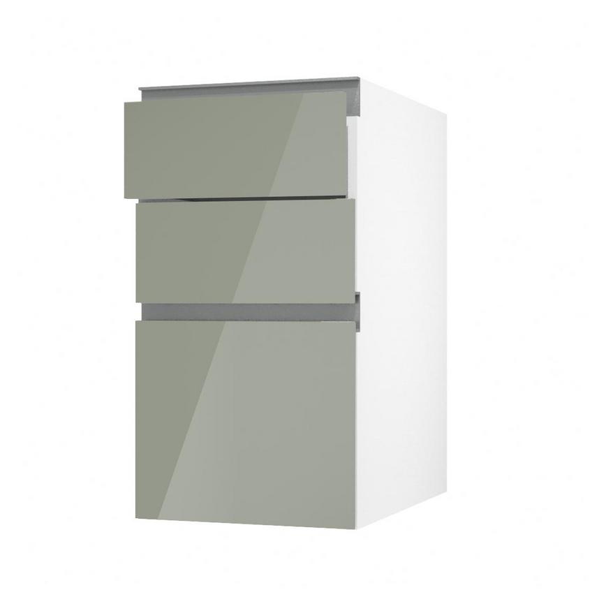 Hockley Mirror Gloss Reed Green 400mm x 170mm Drawer Front Shown Open at an Angle as Part of a Drawer Unit