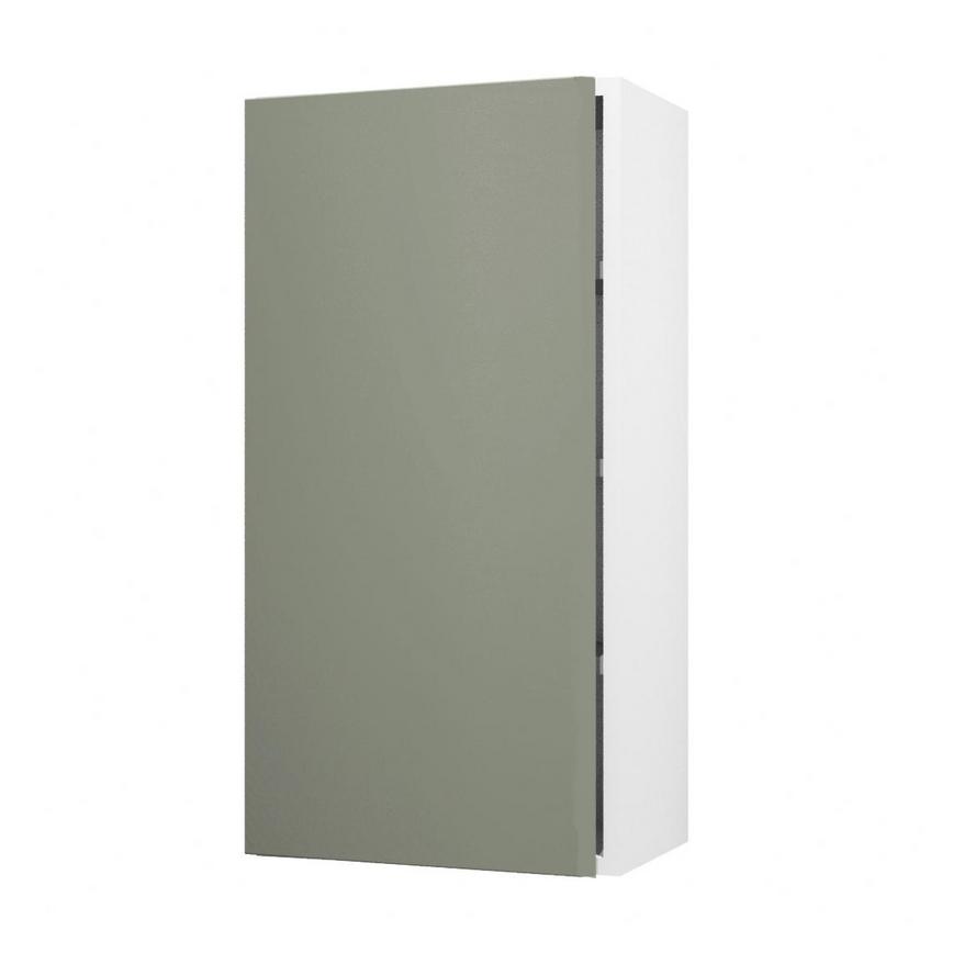 Hockley Mirror Gloss Reed Green 450mm x 900mm Tall Door Front Shown Open at an Angle as a Single Door