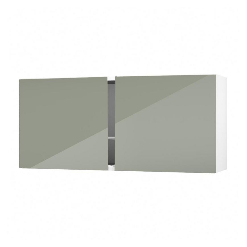 Hockley Mirror Gloss Reed Green 500mm x 460mm Tall Bridging Unit Shown Open at an Angle as a Pair of Doors