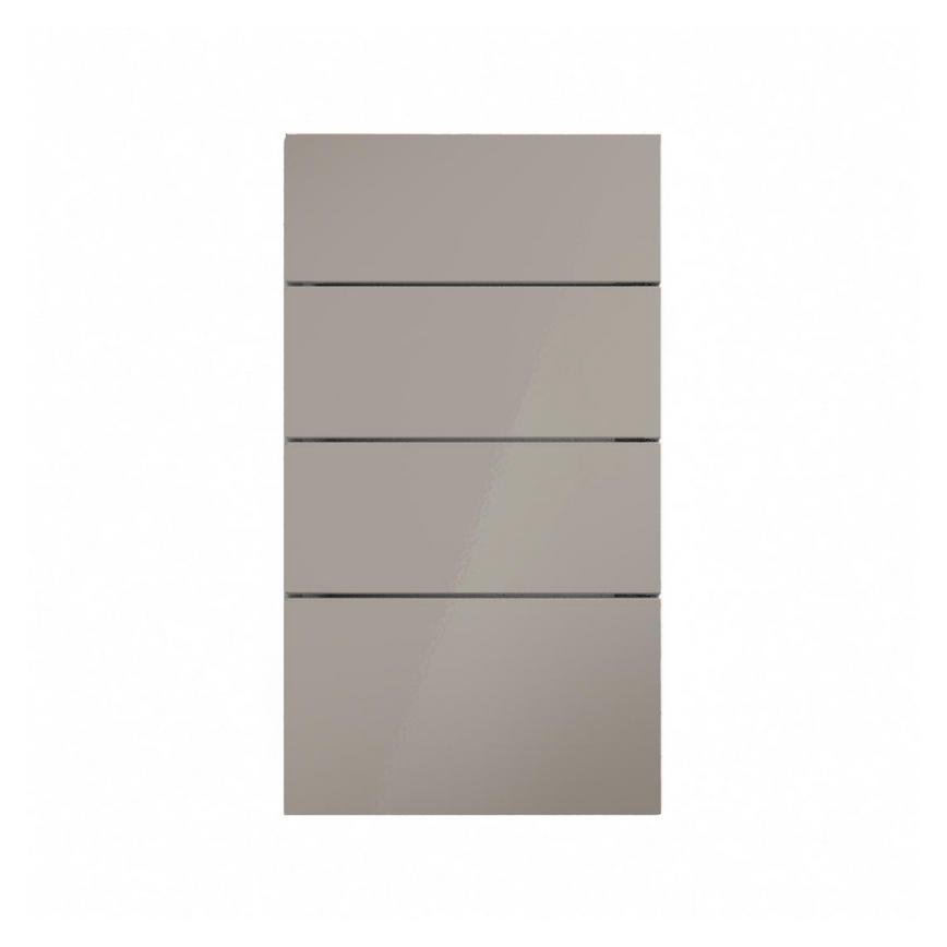 Hockley Mirror Gloss Sand Grey 400mm x 160mm Drawer Front Shown Closed from the Front as Part of a Full Drawer Unit