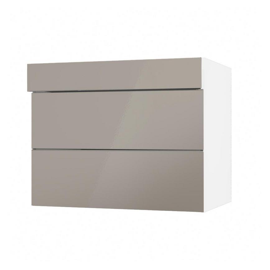 Hockley Mirror Gloss Sand Grey 900mm x 160mm Drawer Front Shown with the Top Drawer Open at an Angle as Part of a Full Drawer Unit