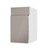 Hockley Mirror Gloss Sand Grey 400mm x 557mm Door Front Shown Open at an Angle as Part of a Door and Drawer Unit