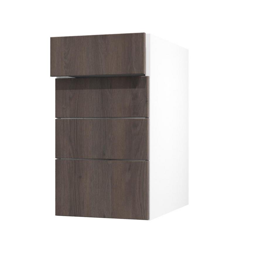 Hockley Textured Dark Oak 400mm x 160mm Drawer Front Shown with the Top Drawer Open at an Angle as Part of a Full Drawer Unit