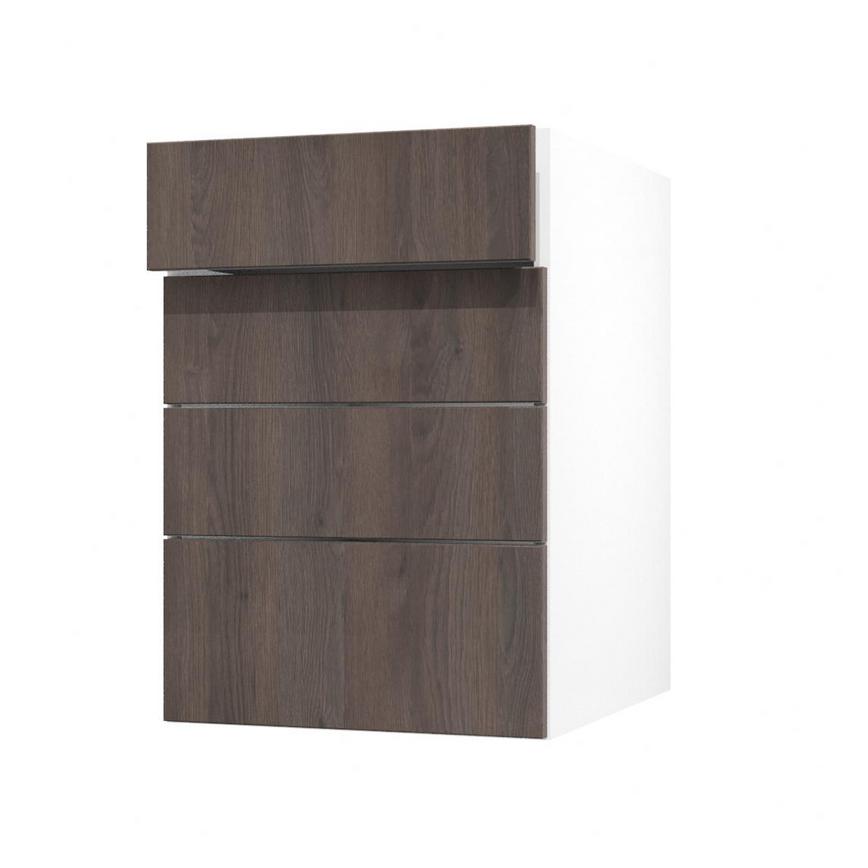 Hockley Textured Dark Oak 500mm x 160mm Drawer Front Shown with the Top Drawer Open at an Angle as Part of a Full Drawer Unit