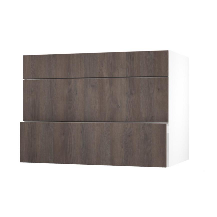 Hockley Textured Dark Oak 1000mm x 275mm Appliance Drawer Shown Open at an Angle as Part of a Full Drawer Unit