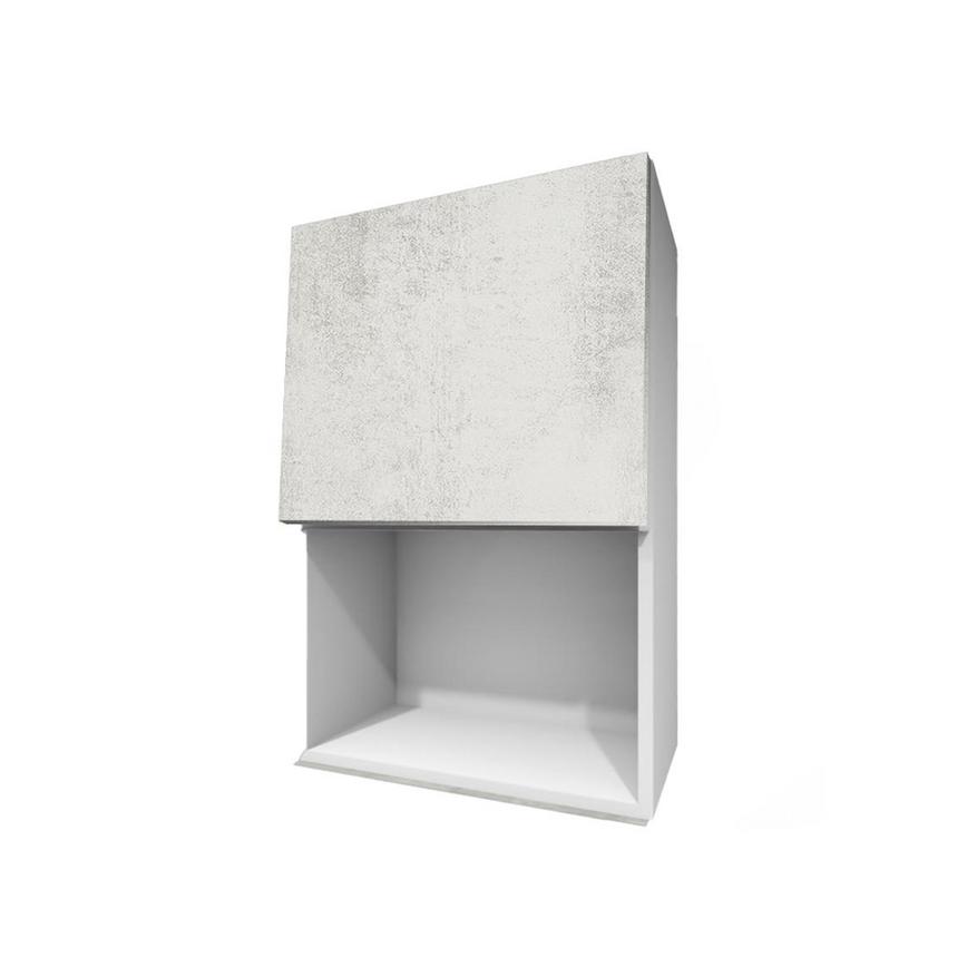 Hockley Textured White Stone 506mm x 600mm Tall Microwave Top Box Kitchen Door Unit Angled Open