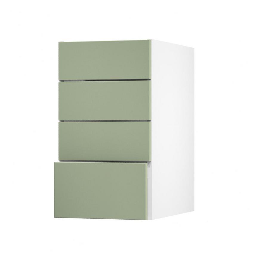 Witney Reed Green 400mm x 227mm Drawer Front Shown with the Drawer Open at an Angle as Part of a Full Drawer Unit