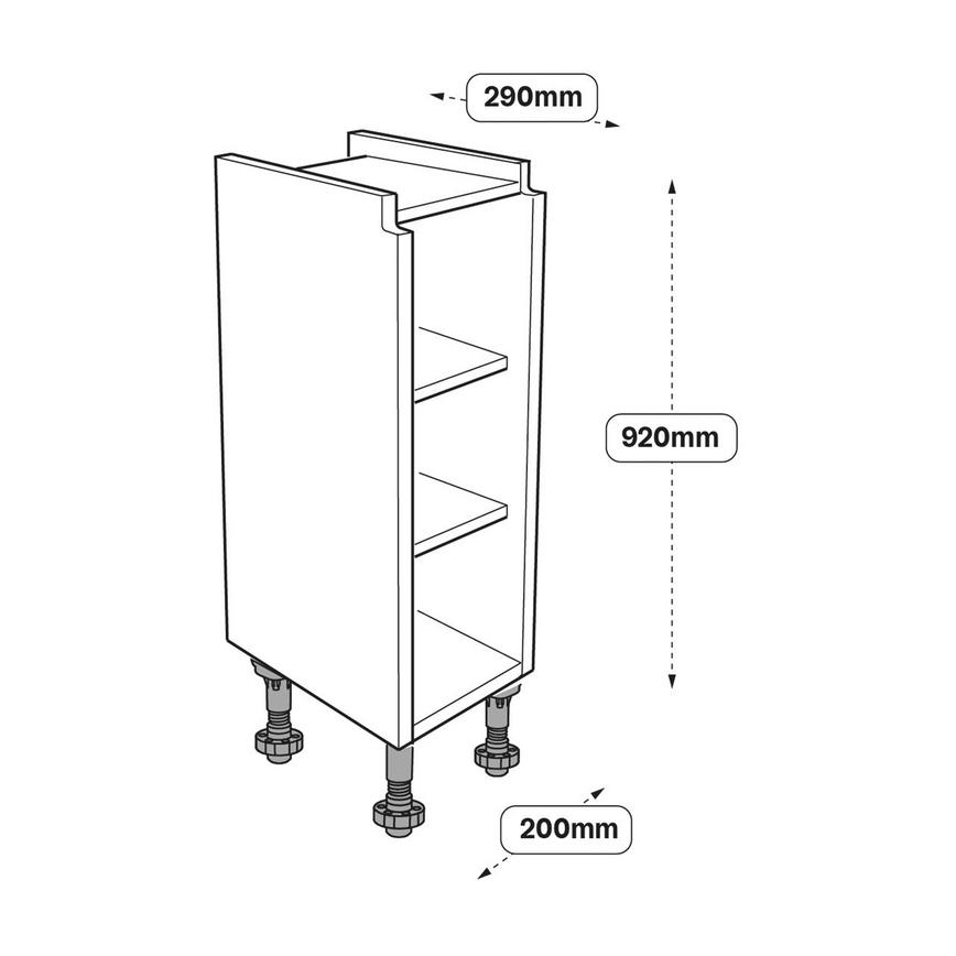 200mm Shallow Hi-Line Base Cabinet Line Drawing