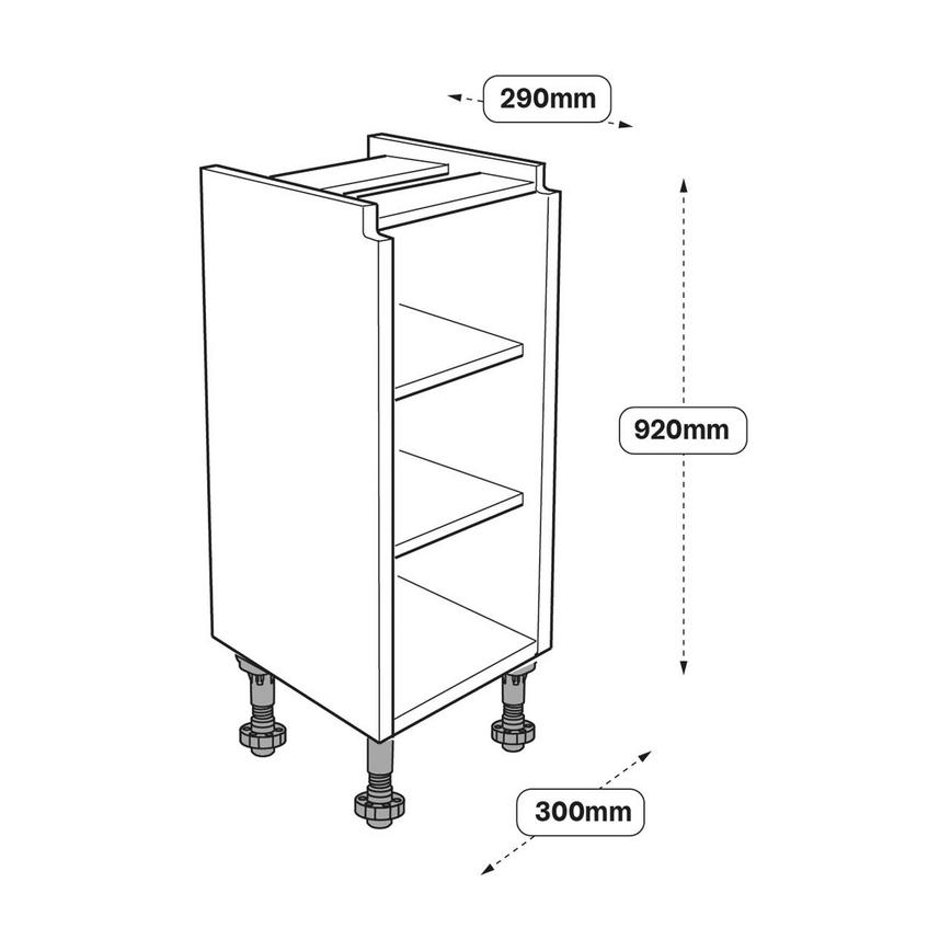 300mm Shallow Hi-Line Base Cabinet Line Drawing