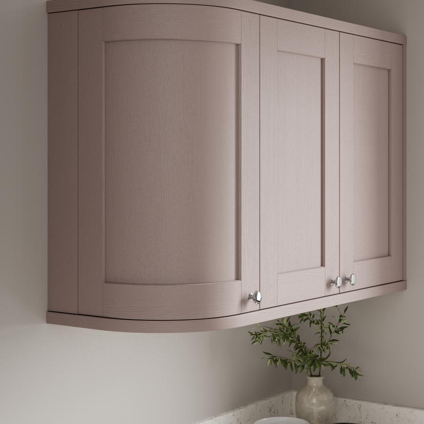 Grained Antique Rose Curved Cabinet Cornice/Pelmet Return Square Profile fitted with wall cabinet