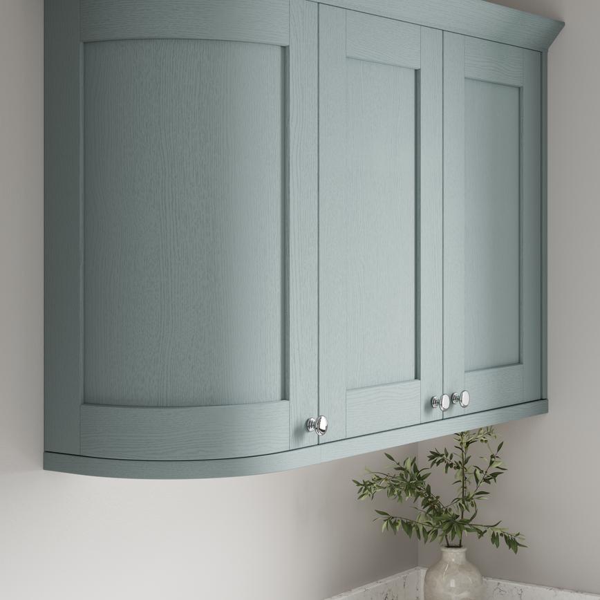 Grained Seafoam Curved Cabinet Cornice/Pelmet Return Square Profile fitted with wall cabinet