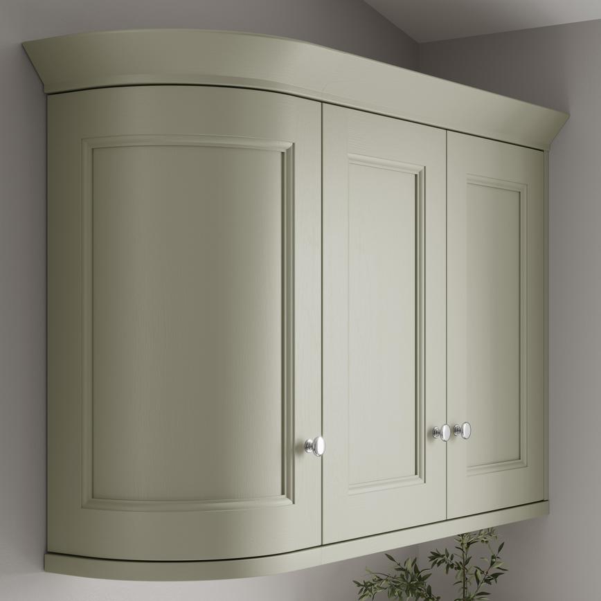 Sage Green Curved Cabinet Cornice Return Classic Profile fitted with wall cabinet