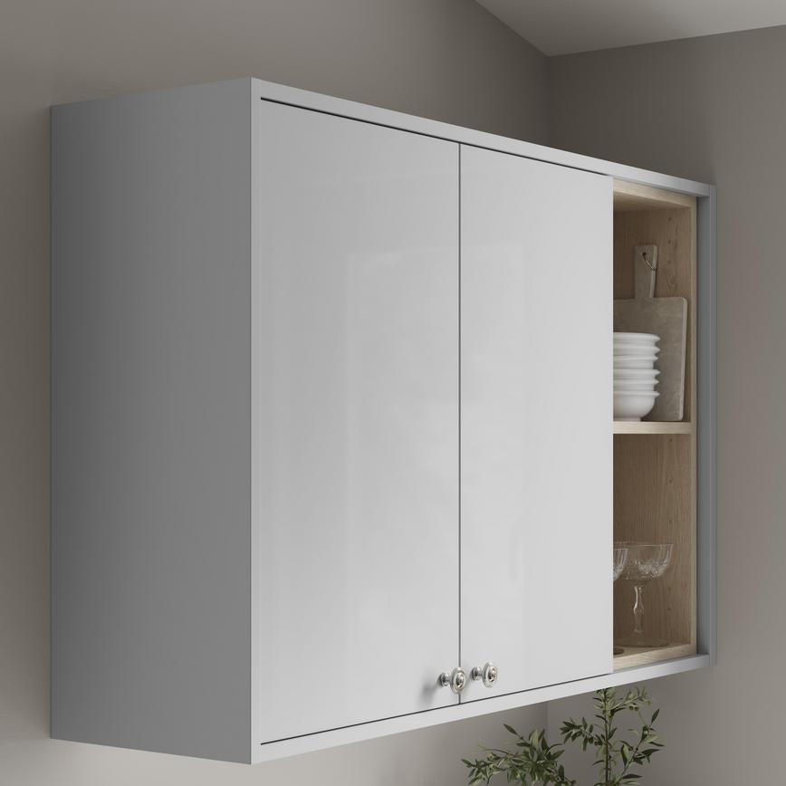 Hockley Gloss Dove Grey Square Profile Cornice/Pelmet- 18mm fitted with wall cabinet