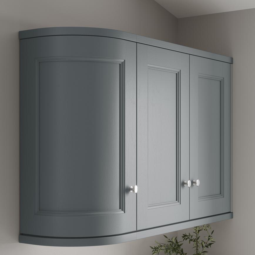 Chilcomb Dusk Blue Curved Cabinet Cornice/Pelmet Return Square Profile fitted with wall cabinet