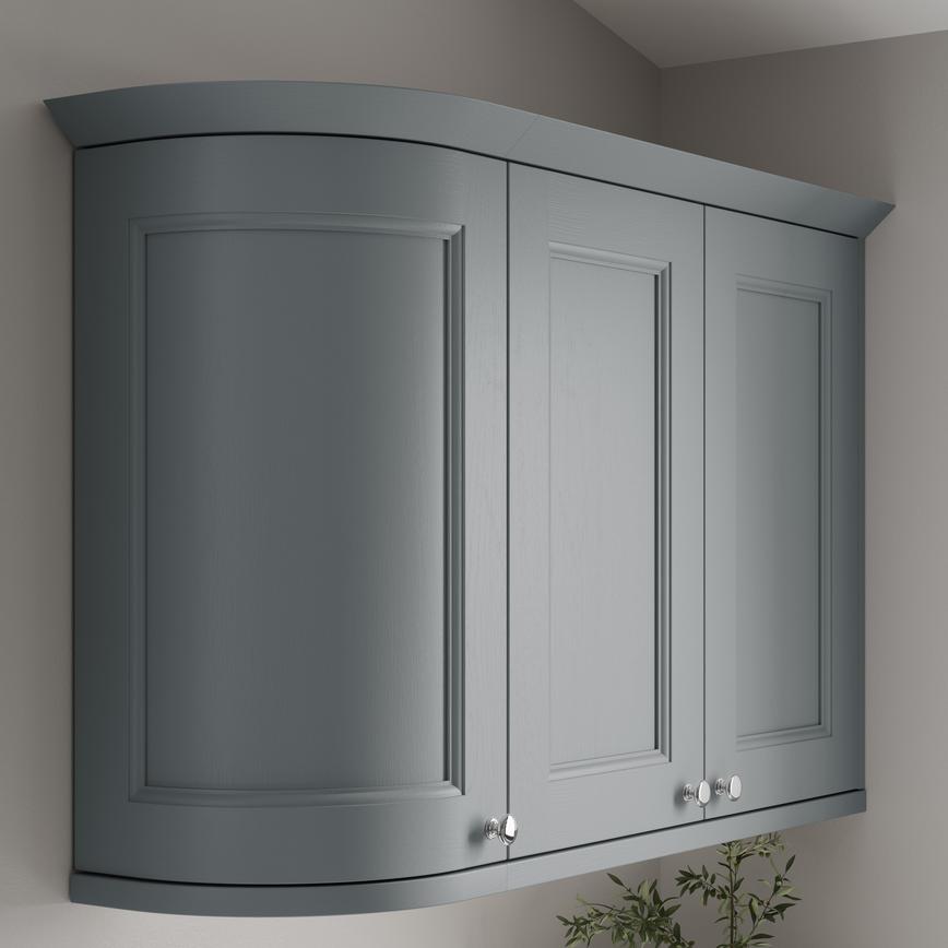 Chilcomb Dusk Blue Curved Cabinet Cornice Return Classics Profile fitted with wall cabinet