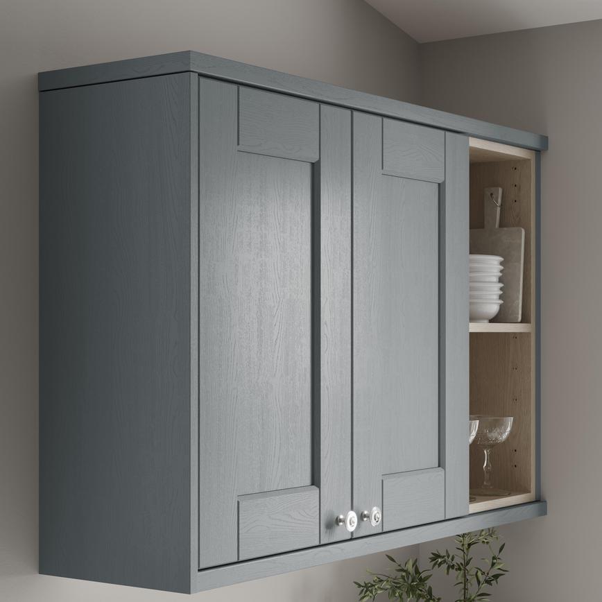 Grained Dusk Blue Square Profile Cornice/Pelmet with wall cabinet