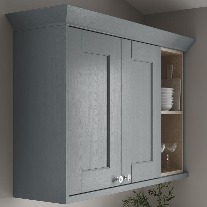 Grained Dusk Blue Classic Profile Cornice with wall cabinet