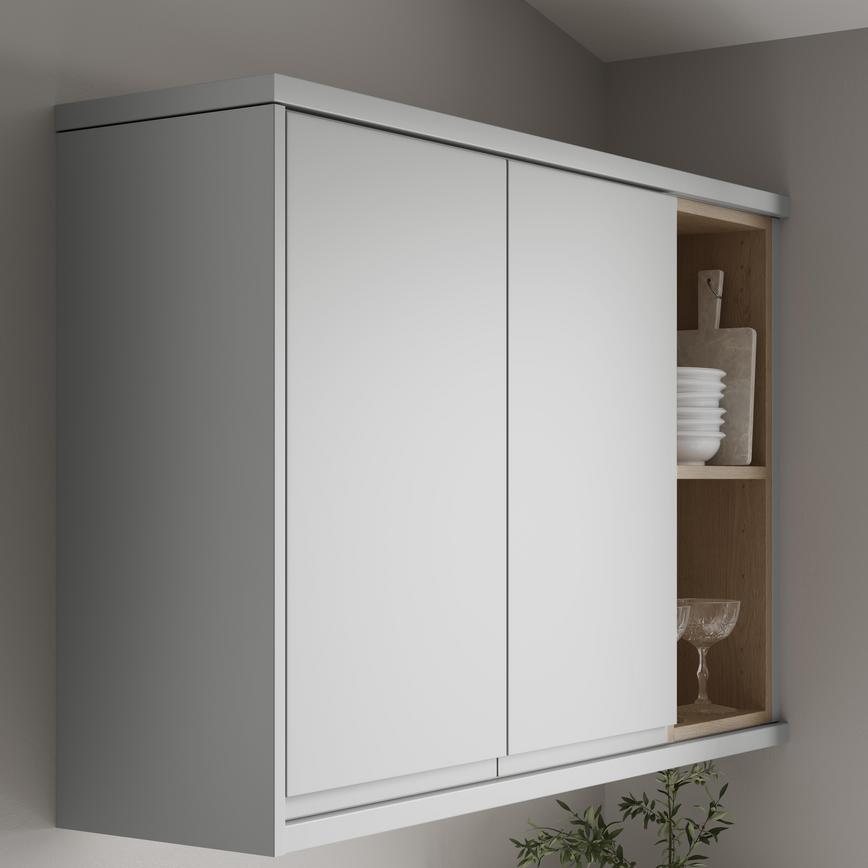 Clerkenwell Supermatt Dove Grey 2.4m Continuous Square Cornice Or Pelmet With Wall Cabinet