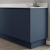 Marine blue 18mm MDF continuous plinth fitted with base cabinet and white worktop