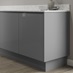 Gloss slate grey 18mm MDF continuous plinth 3m fitted with base cabinet and white worktop