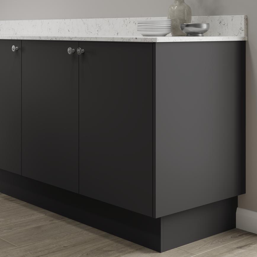 Super matt charcoal 16mm continuous plinth 2.75m fitted with base cabinet and white worktop