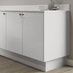 Hockley gloss white continuous MDF plinth 3m fitted with base cabinet and white worktop