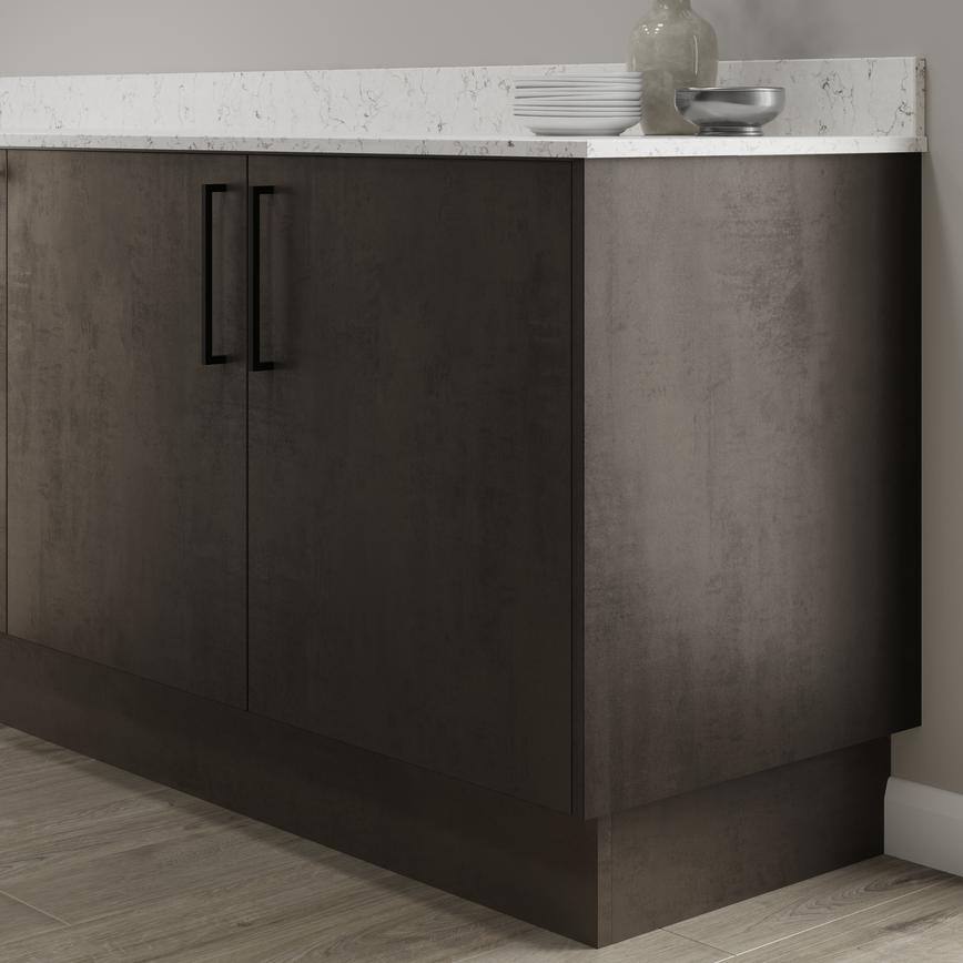 Hockley textures dark stone 15mm MFC continuous plinth fitted with base cabinet and white worktop