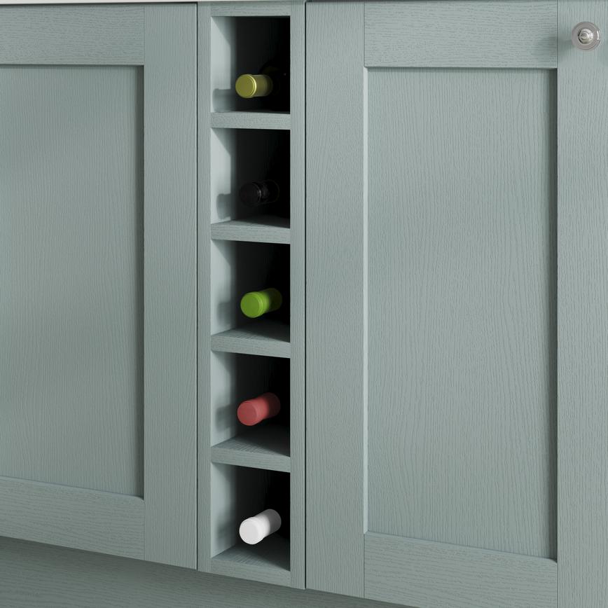 Grained Seafoam 150mm Wine Rack shown with wall cabinet