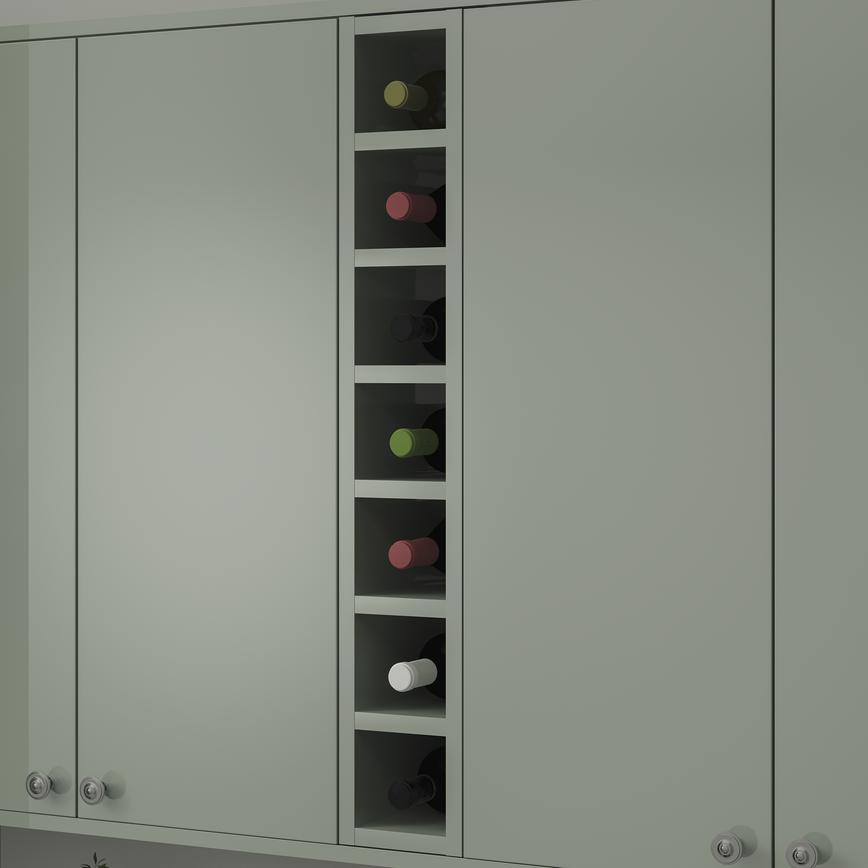 Mirror Gloss Reed Green Tall Wine Rack in a Wall Cabinet