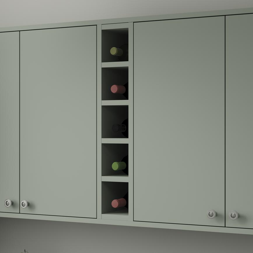 Mirror Gloss Reed Green Wine Rack in a Wall Cabinet