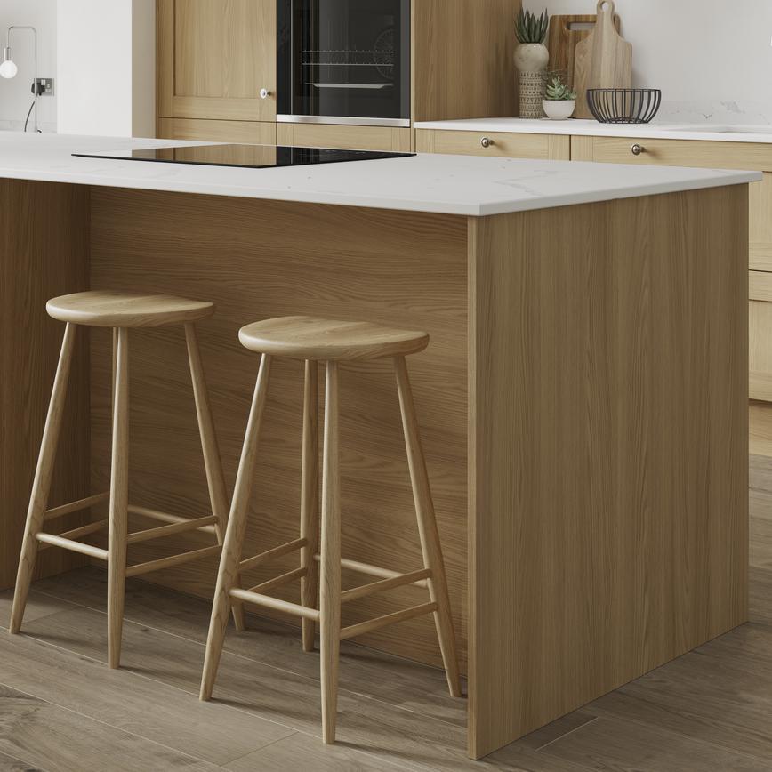 Graned Oak Breakfast Bar Backing Panel Tongue and Groove Shown on Breakfast Bar with Bar Stools
